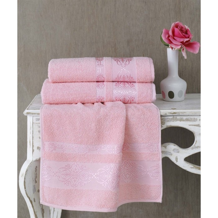 Полотенце Rebeka, размер 50х90 см, цвет светло-розовый, махра 350 г/м2 2657