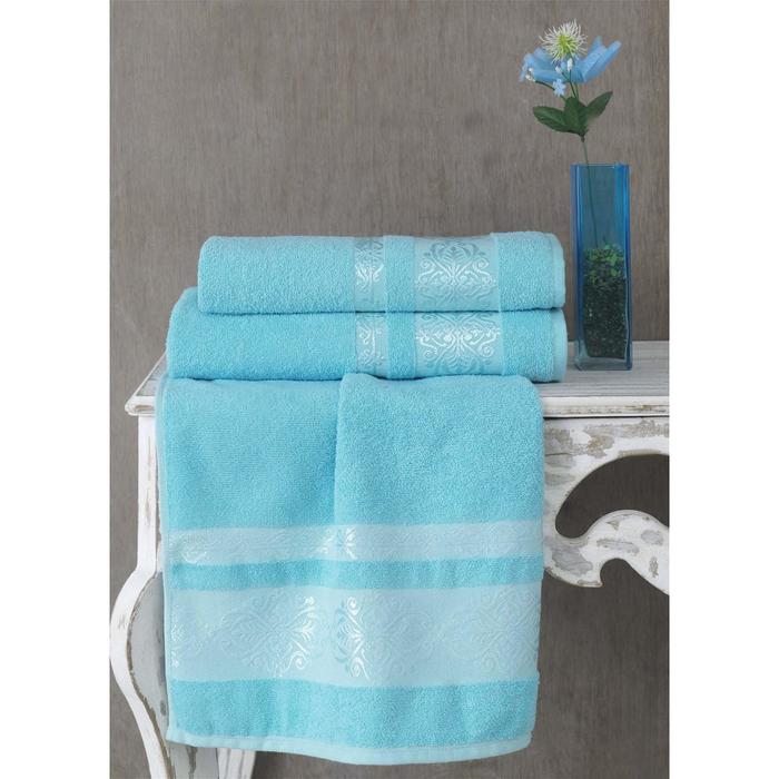 Полотенце Rebeka, размер 70х140 см, цвет бирюзовый, махра 350 г/м2 2658