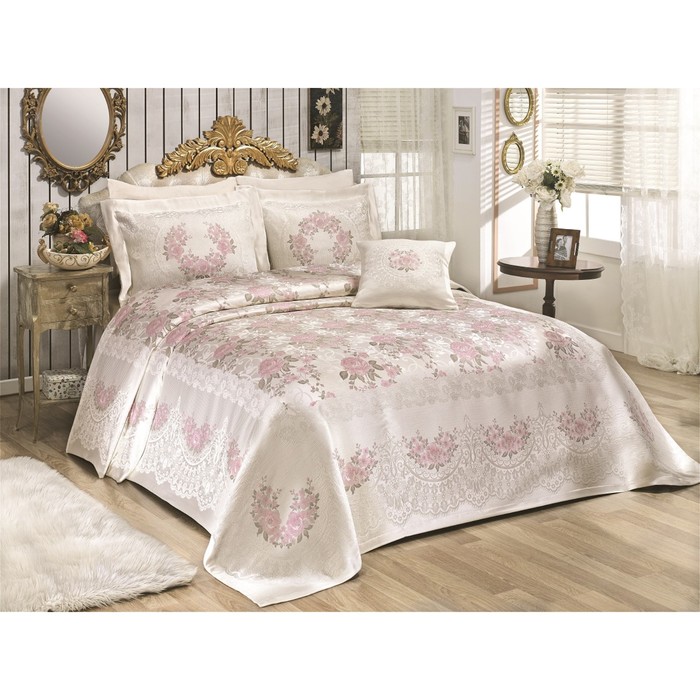 Комплект Rosses: покрывало 260 × 270 см, наволочки 50 × 70 см - 2 шт, 40 × 40 см - 1 шт, кремовый