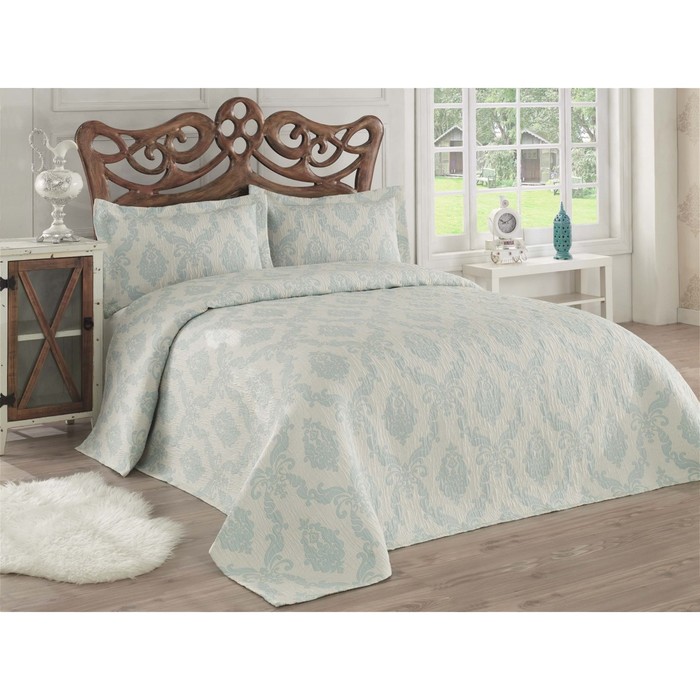 Комплект Vogar: покрывало 260 × 260 см, наволочки 50 × 70 см - 2 шт, бирюзовый