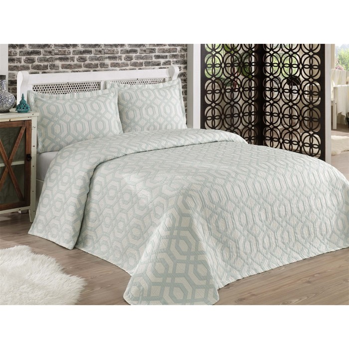 Комплект Zamora: покрывало 260 × 260 см, наволочки 50 × 70 см - 2 шт, бирюзовый