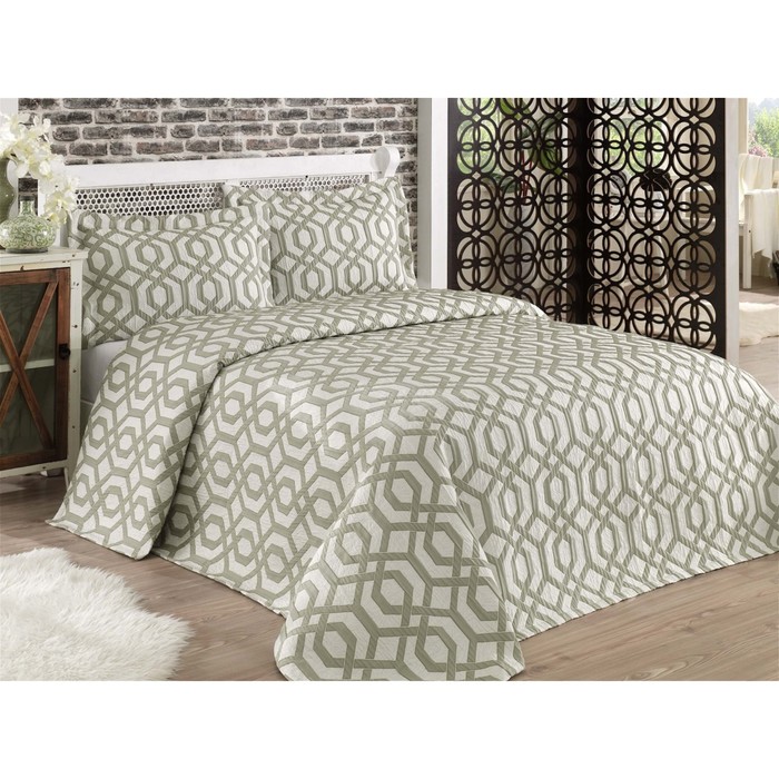 Комплект Zamora: покрывало 260 × 260 см, наволочки 50 × 70 см - 2 шт, зелёный