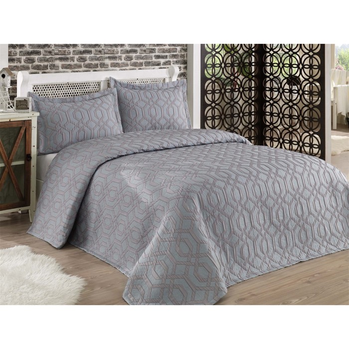 Комплект Zamora: покрывало 260 × 260 см, наволочки 50 × 70 см - 2 шт, синий