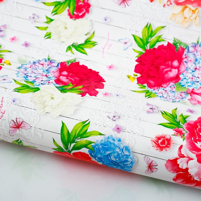 Бумага упаковочная глянцевая"Яркая гортензия", 70х100 см