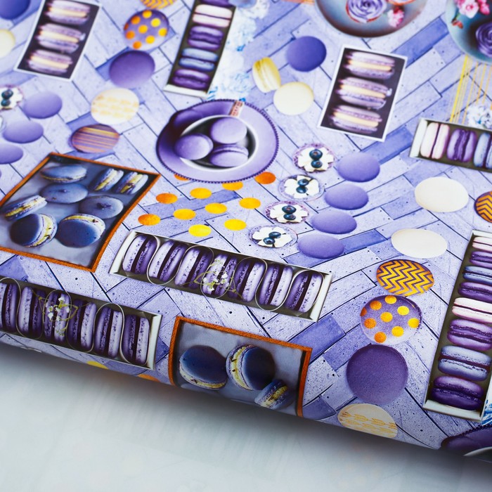 Бумага упаковочная глянцевая"Макаруны", 70х100 см