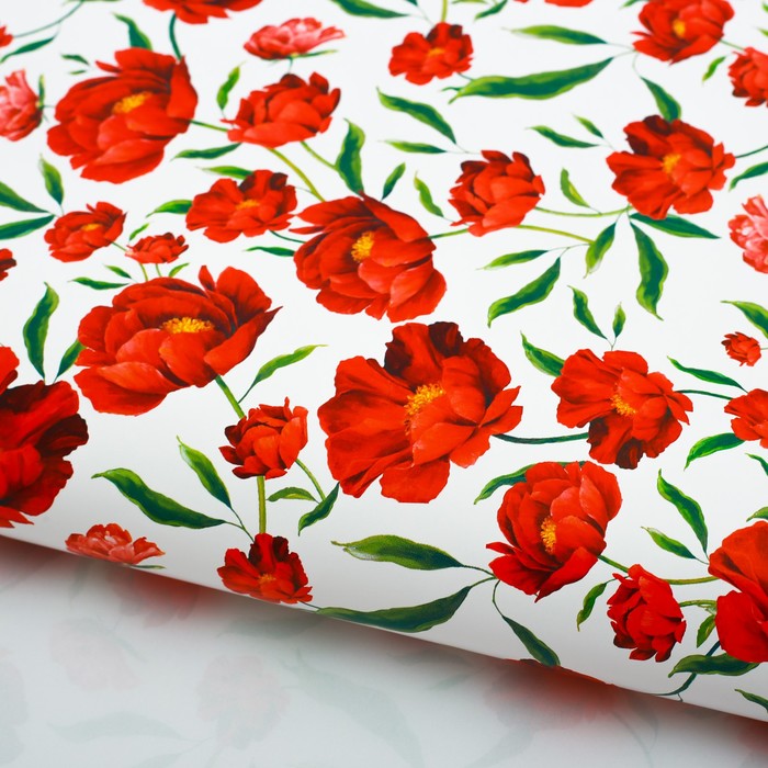 Бумага упаковочная глянцевая"Маки", 70х100 см