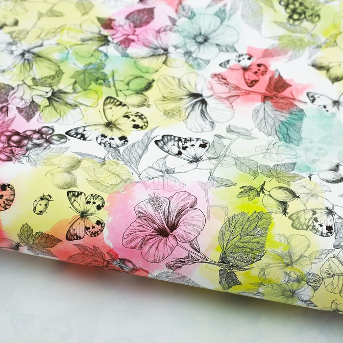 Бумага упаковочная глянцевая"Летняя акварель", 70х100 см