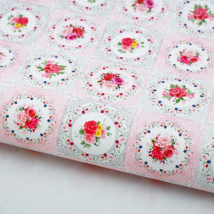 Бумага упаковочная глянцевая"Цветочная плитка", 70х100 см