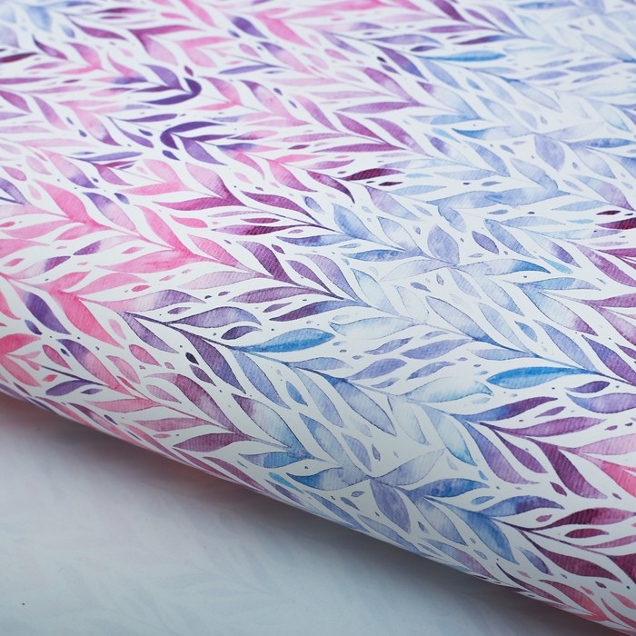 Бумага упаковочная глянцевая"Акварельные листья", 70х100 см