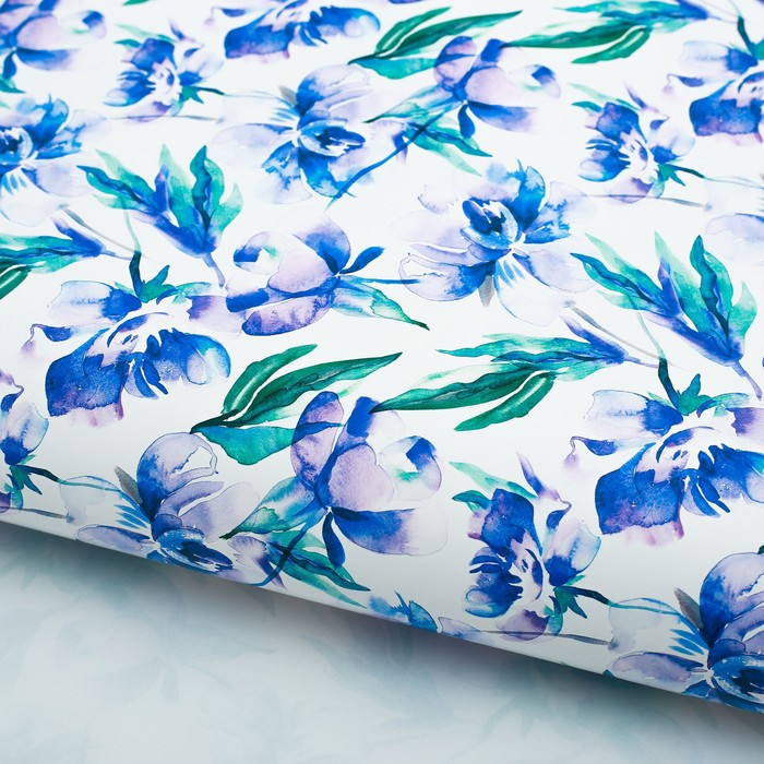 Бумага упаковочная глянцевая"Синие ирисы", 70х100 см