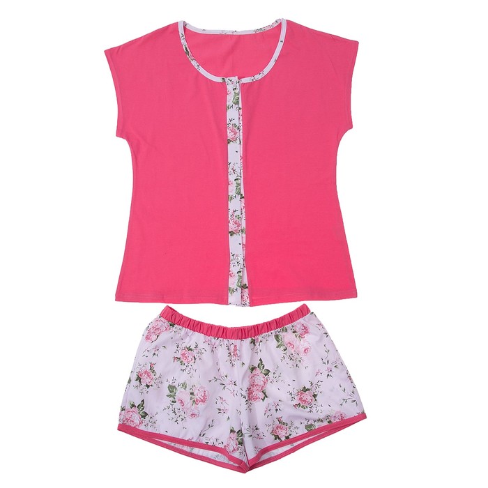 Пижама женская (футболка на пуговицах, шорты) 221хр1947 цвет тёмно-розовый, р-р 52