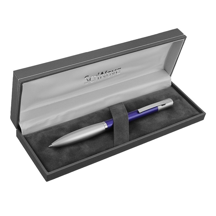 Ручка шариковая Scrinova Avanti стержень тип G2 (объемный для ручки Parker), в футляре, хром/синяя 80206