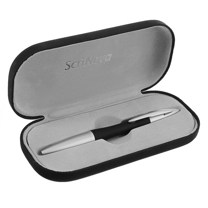 Ручка шариковая Scrinova Gummi стержень тип G2 (объемный для ручки Parker), в футляре, черная/хром 85204