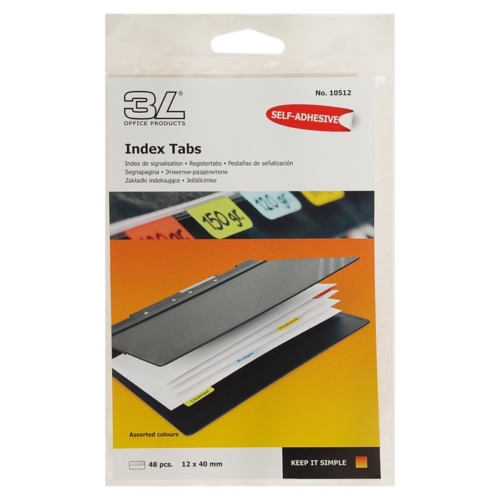Закладки пластиковые 12*40 мм 3L Index 3L 48 штук ассорти L10512