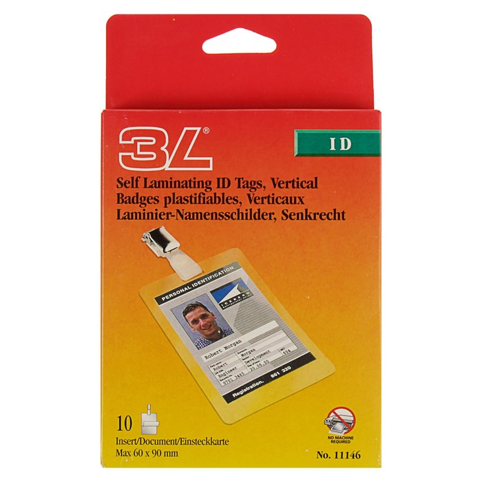 Бейдж вертикальный самоламинирующийся 70*107 мм, 3L, комплект 10 штук, зажим 11146