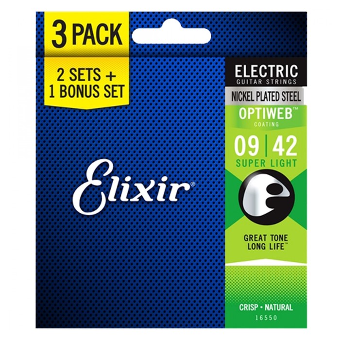 Струны для электрогитары Elixir 16550 Optiweb 3 комплекта, Super light 9-42