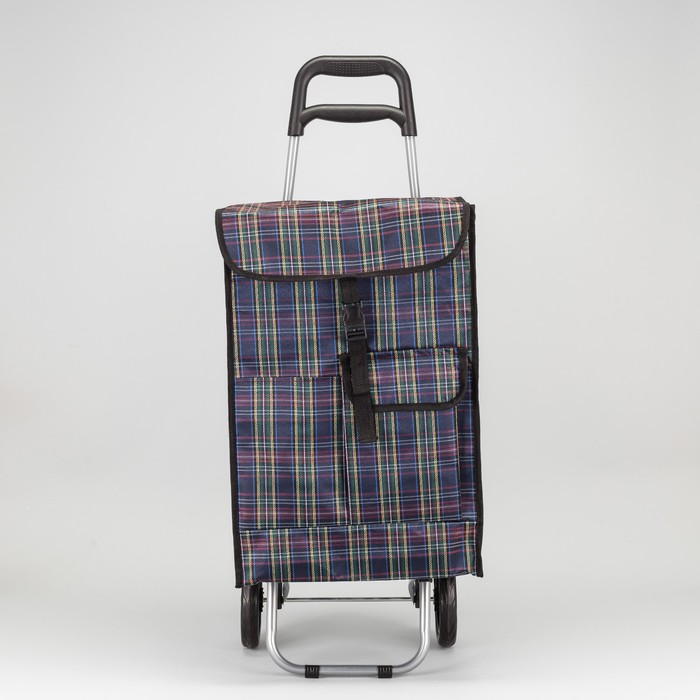 Сумка-тележка хозяйственная на колёсах "Клетка", 1 отдел на клапане, нагрузка до 20 кг, цвет синий