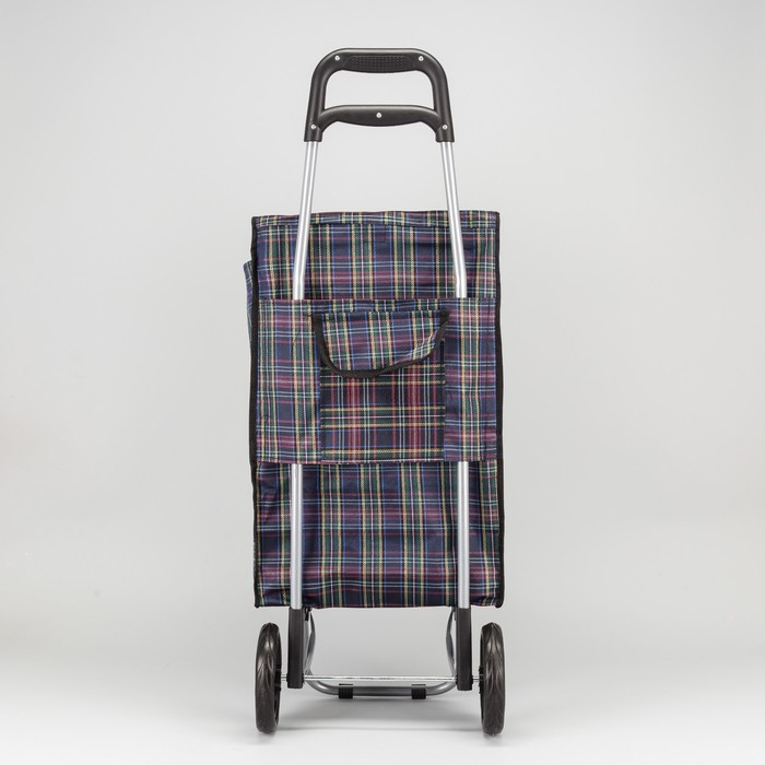 Сумка-тележка хозяйственная на колёсах "Клетка", 1 отдел на клапане, нагрузка до 20 кг, цвет синий