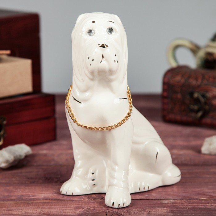 Копилка "Собака Мастиф мини цепочка, глянец белый