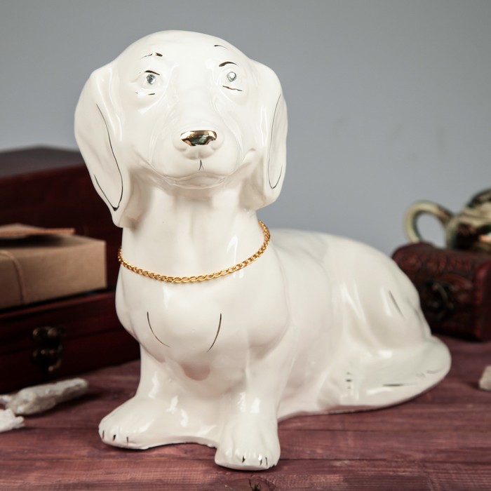 Копилка "Собака Такса цепочка " глянец белый