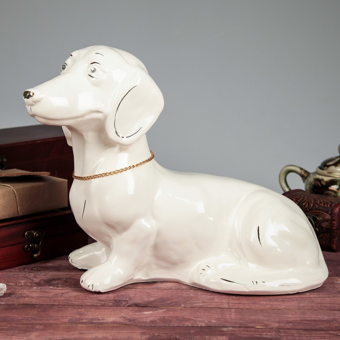 Копилка "Собака Такса цепочка " глянец белый