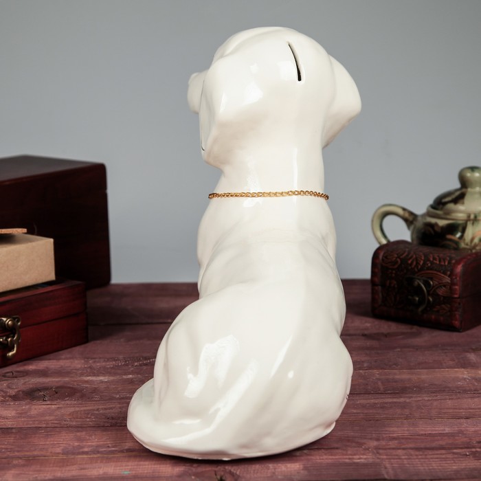 Копилка "Собака Такса цепочка " глянец белый