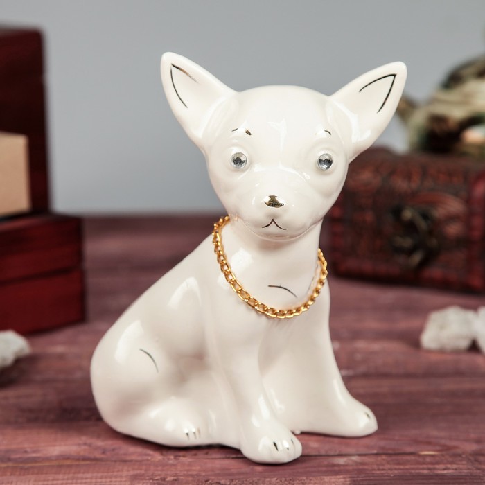 Копилка "Собака Чихуахуа", мини, цепочка, глянец, белый