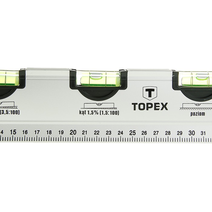 Уровень TOPEX, 60 см, алюминиевый, 5 глазков 0, 1.5, 3.5, 45, 90°, ручка, для труб