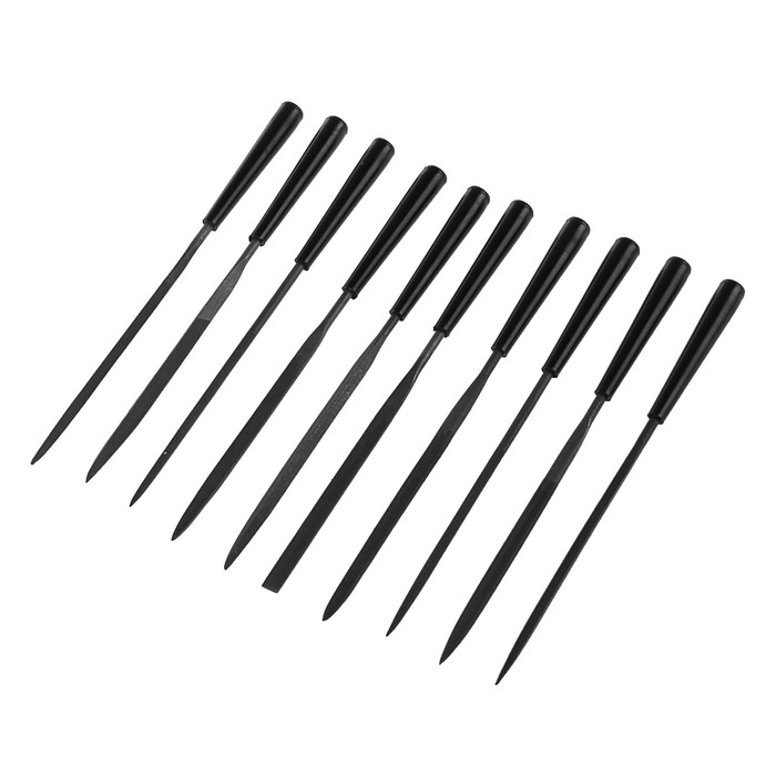 Надфили TOPEX, набор 10 шт., 140 мм, d = 3 мм, для точного шлифования металла, с ручкой