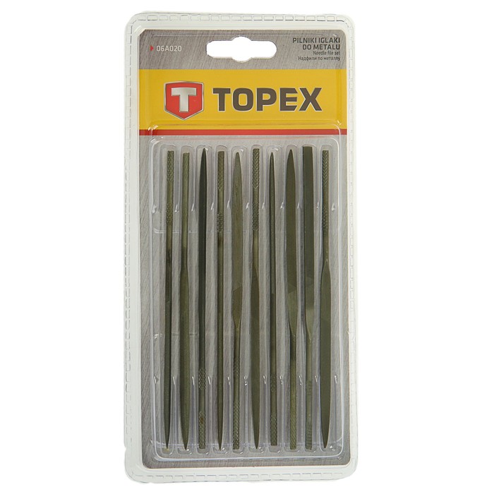 Надфили TOPEX, набор 10 шт., 140 мм, d = 3 мм, для точного шлифования металла, без ручки