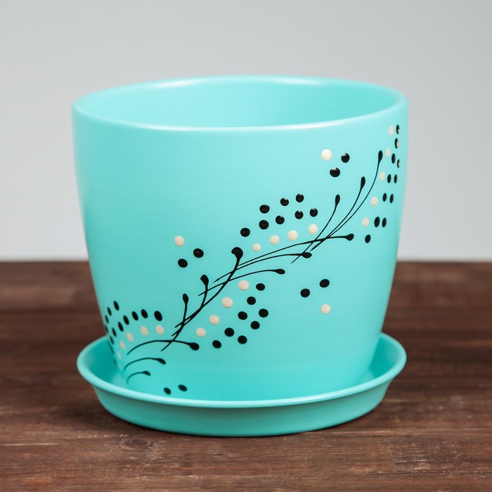 Цветочный горшок "Осень" 2,0 л роспись на бирюзе лак D-15 H-14 см