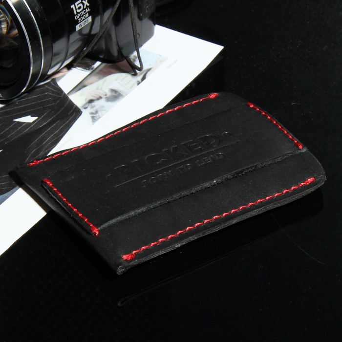 Кошелёк мужской, отдел для купюр, для карт, цвет чёрный с красной нитью