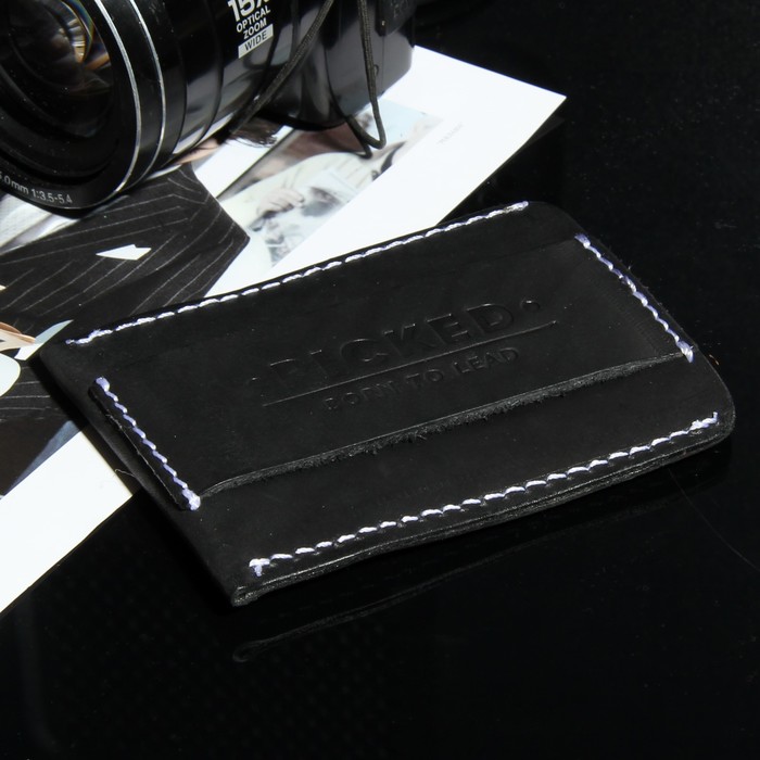 Кошелёк мужской, отдел, для карт, цвет чёрный с белой нитью