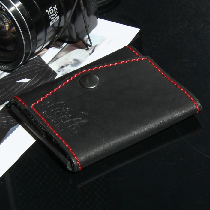 Кошелёк мужской, отдел для купюр, для карт, цвет чёрный с красной нитью