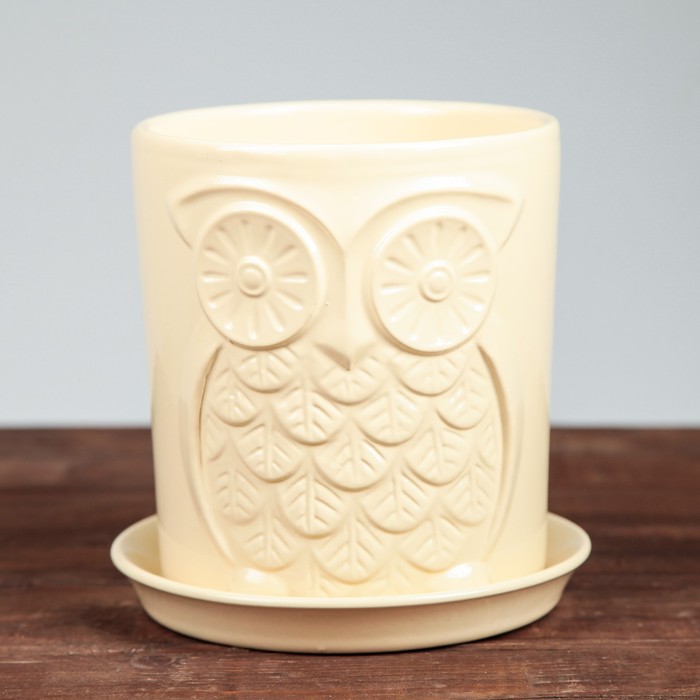 Цветочный горшок "Сова" 2,0 л глянец премиум бежевая