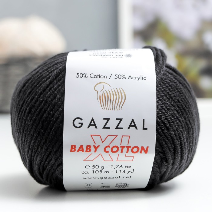 Пряжа "Baby Cotton XL" 50% хлопок, 50% полиакрил 105м/50гр (3433 чёрный)