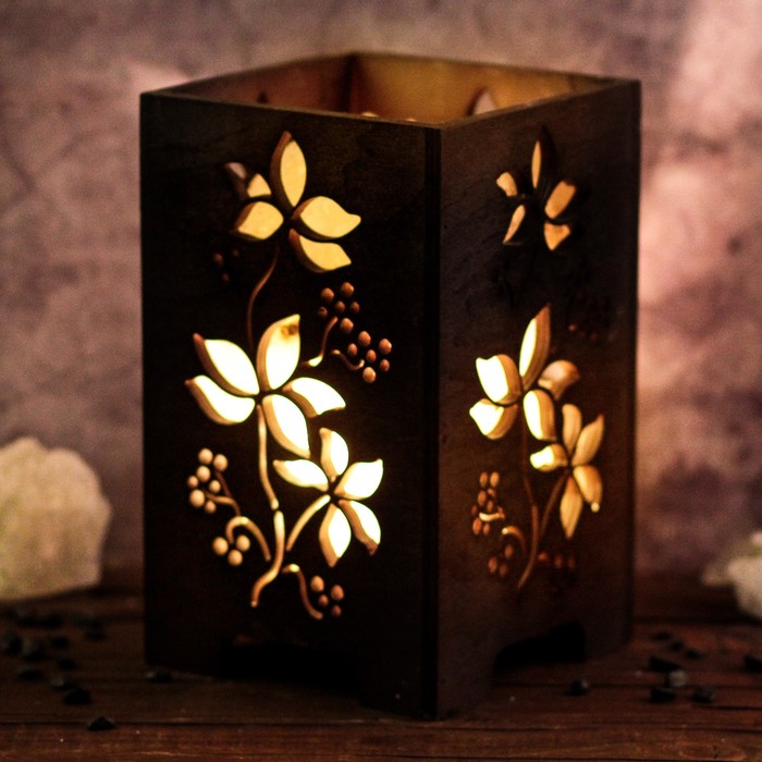 Соляной светильник "Корзина", цветы, деревянный декор, 18 х 18 х 23 см, 4 кг, венге