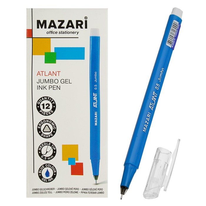 Ручка гелевая Jumbo ATLANT, узел 0.5мм, чернила синие, игольчатый пишущий узел, с увеличенным запасом чернил, одноразовая