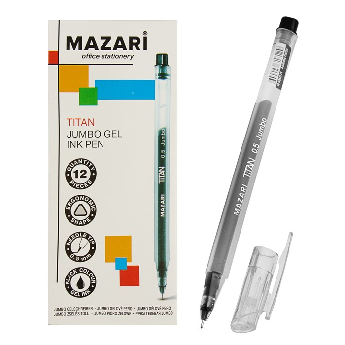 Ручка гелевая Jumbo TITAN, узел 0.5мм, чернила черные, игольчатый пишущий узел, с увеличенным запасом чернил, одноразовая