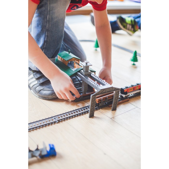 Железная дорога "Лесопилка" работает от батарек, длина пути 4,5 м.