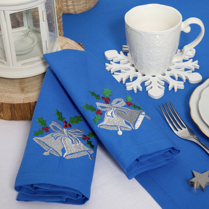 Набор салфеток "Этель" Новогодние колокольчики, 40х40 цвет синий, 2 шт, с ВМГО хл, 200 гр/м²
