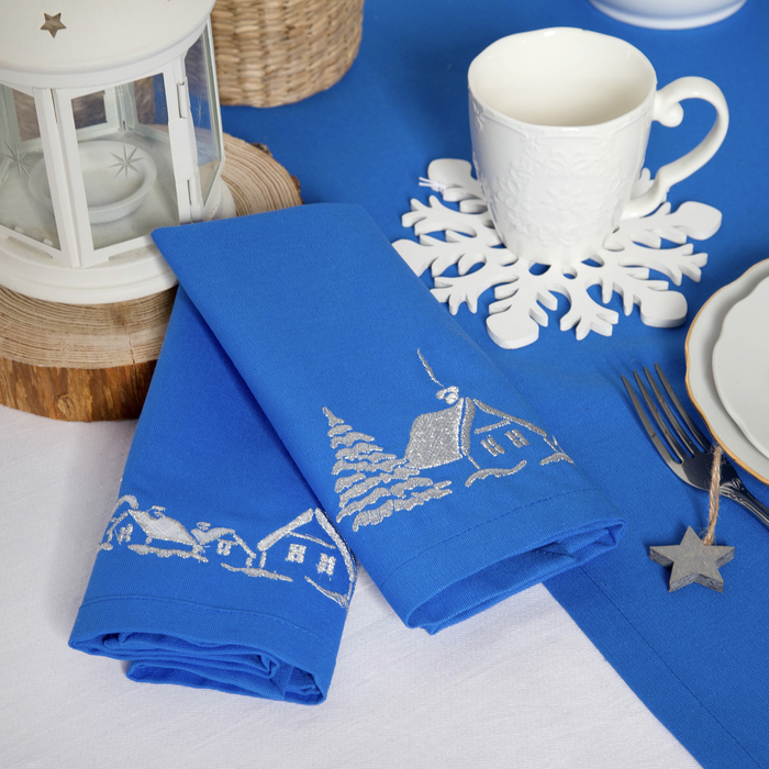 Набор салфеток "Этель" Рождественская деревня, 40х40 цвет синий, 2 шт, с ВМГО хл, 200 гр/м²