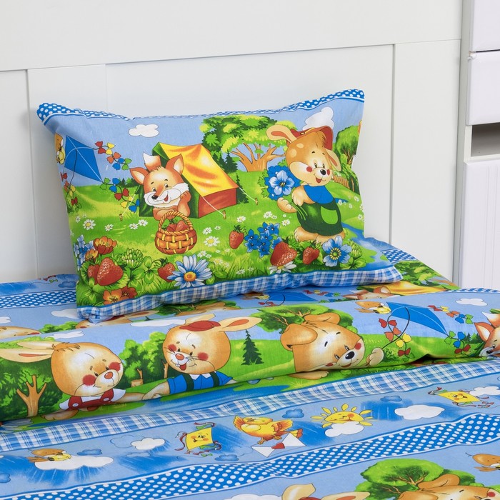 Постельное бельё "Экономь и Я" 1,5 сп. Поход цвет Синий 145х210 ± 5 см, 150х210 ± 5 см, 50х70 ± 5 см, бязь 120 гр/м²