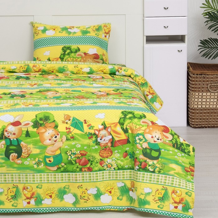 Постельное бельё "Экономь и Я" 1,5 сп. Поход цвет Зелёный 145х210 ± 5 см, 150х210 ± 5 см, 50х70 ± 5 см, бязь 120 гр/м²