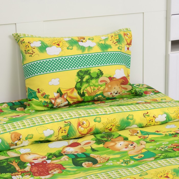 Постельное бельё "Экономь и Я" 1,5 сп. Поход цвет Зелёный 145х210 ± 5 см, 150х210 ± 5 см, 50х70 ± 5 см, бязь 120 гр/м²