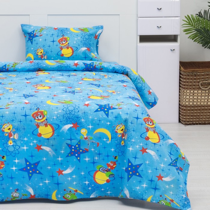 Постельное бельё "Экономь и Я" 1,5 сп. Космос цвет синий 145х210 ± 5 см, 150х210 ± 5 см, 50х70 ± 5 см, бязь 120 гр/м²