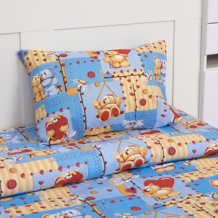 Постельное бельё "Экономь и Я" 1,5 сп. Мишки голубые 145х210 ± 5 см, 150х210 ± 5 см, 50х70 ± 5 см, бязь120гр/м²