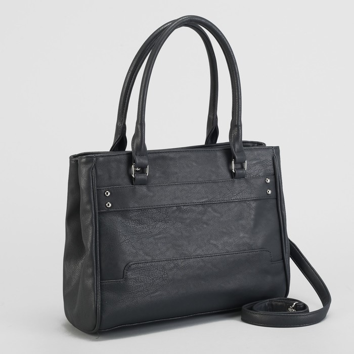 Сумка женская, 2 отдела на молниях, наружный карман, длинный ремень, цвет тёмно-серый