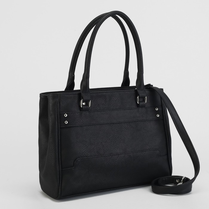 Сумка женская, 2 отдела на молниях, наружный карман, длинный ремень, цвет чёрный