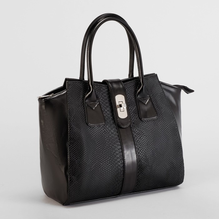 Сумка женская, отдел на молнии, наружный карман, змея, цвет чёрный